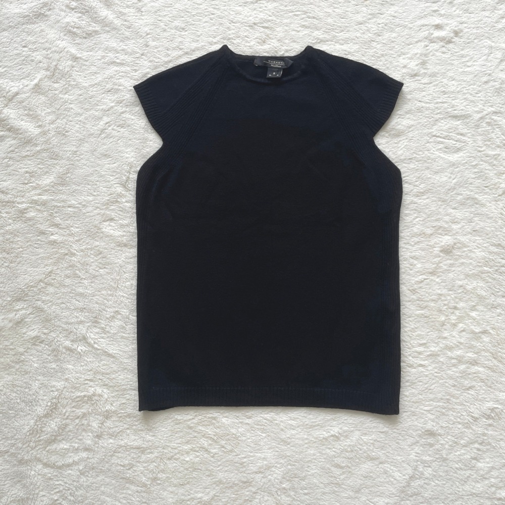 Max Mara Weekend Black‎ Cap Sleeve Knit Crew Neck Top Size Small